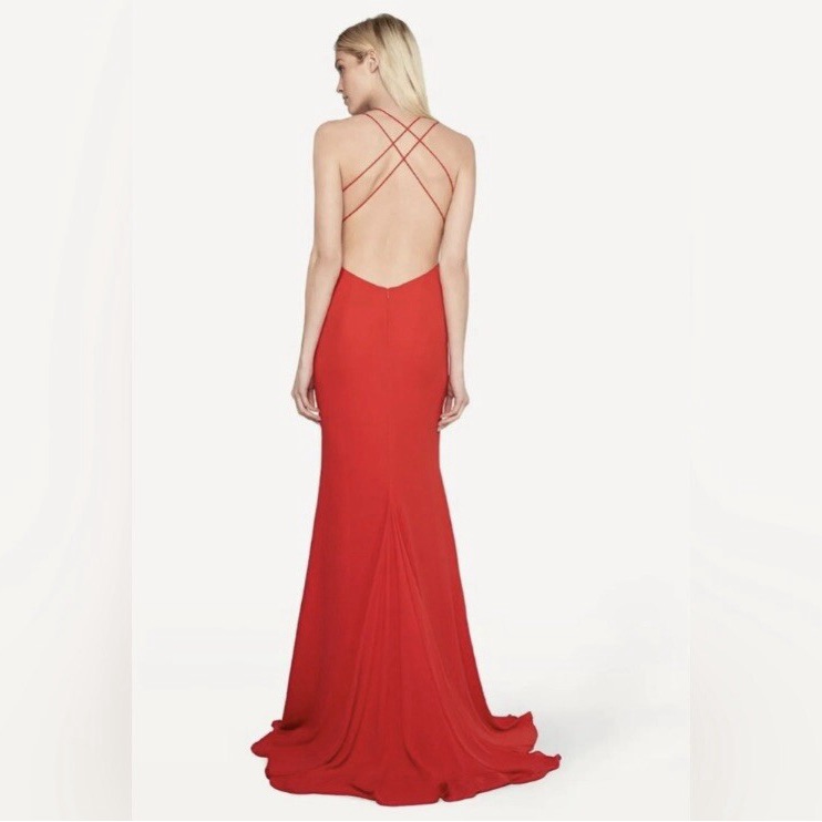 Fame & Partners The Surreal Dreamer Dress Deep V Neck Open Back Red Gown 4